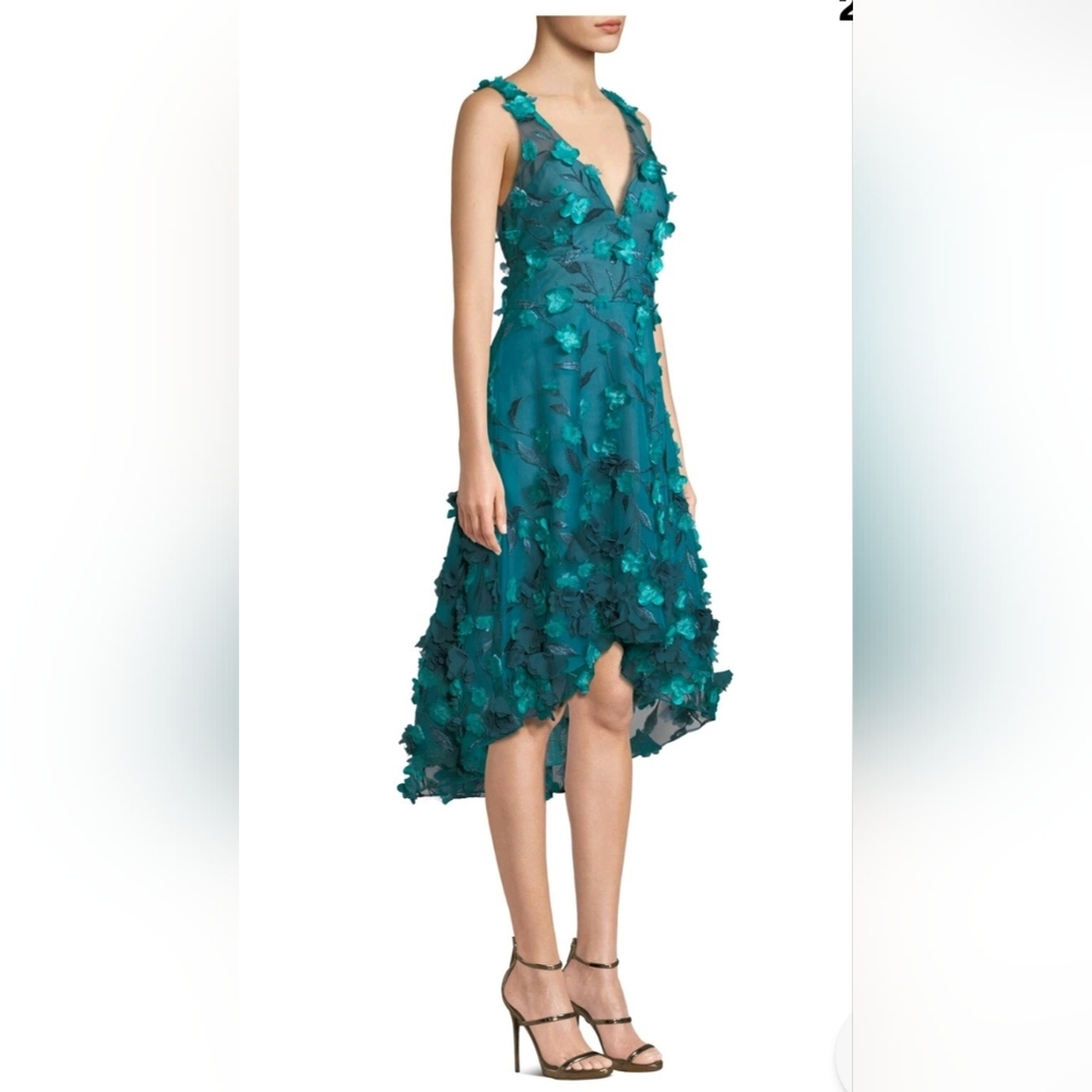 Marchesa Notte High-Low Sheer Dress 3D Floral Prom Wedding Fairy Princess